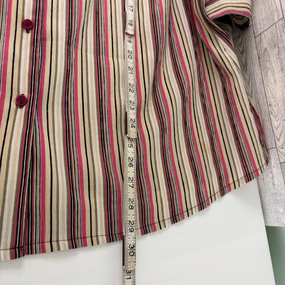 Allison Daley Button Down Shirt Women 22W Pink Striped 3/4 Sleeve Shoulder Pads - Picture 6 of 9